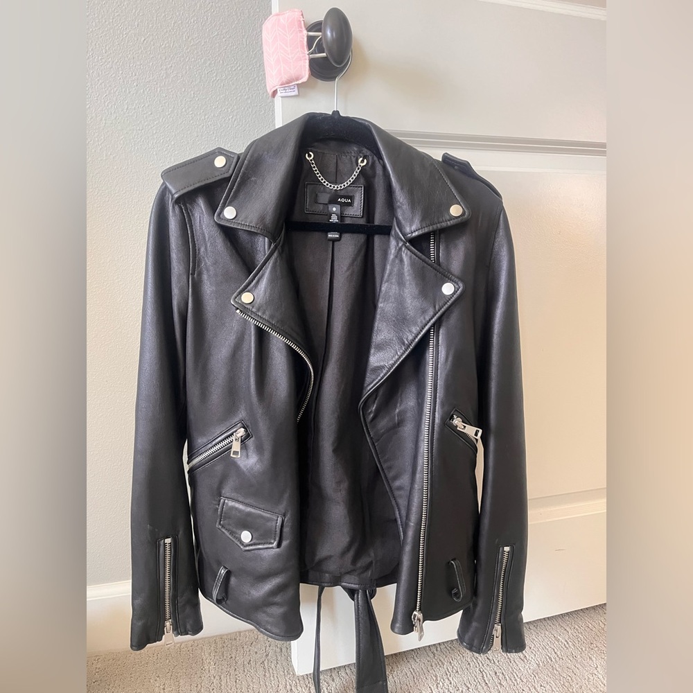 Aqua Black Leather Jacket for Women